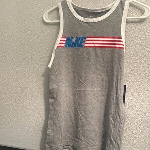 Nike Kids Gray Tank Top with Red Stripes and Blue Logo